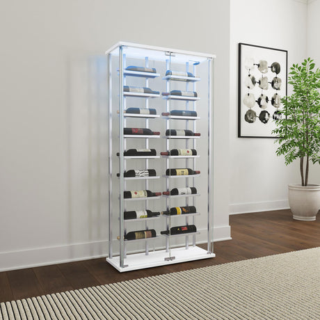 Montara Chrome Tempered Glass Wine Storage Display Curio Cabinet with LED Lighting from Coaster - Luna Furniture