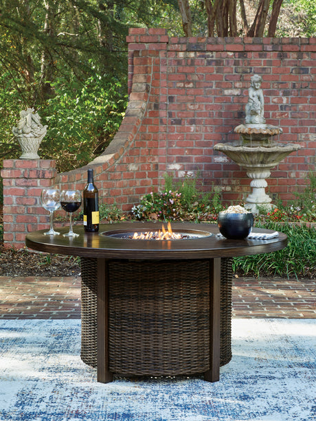 Monterey Point Dark Brown Outdoor Fire Pit Table from Ashley Furniture - Luna Furniture