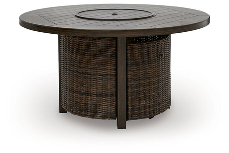 Monterey Point Dark Brown Outdoor Fire Pit Table from Ashley Furniture - Luna Furniture