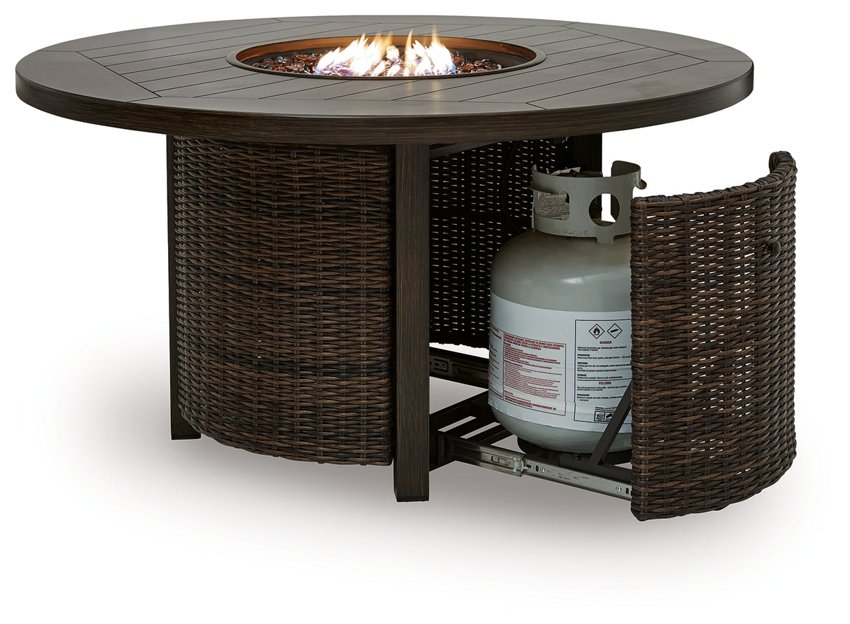 Monterey Point Dark Brown Outdoor Fire Pit Table from Ashley Furniture - Luna Furniture