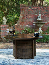 Monterey Point Dark Brown Outdoor Fire Pit Table from Ashley Furniture - Luna Furniture