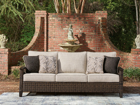 Monterey Point Dark Brown Outdoor Sofa with Cushion from Ashley Furniture - Luna Furniture