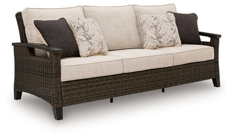 Monterey Point Dark Brown Outdoor Sofa with Cushion from Ashley Furniture - Luna Furniture