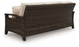 Monterey Point Dark Brown Outdoor Sofa with Cushion from Ashley Furniture - Luna Furniture