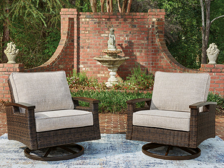 Monterey Point Dark Brown Outdoor Swivel Lounge Chair (Set of 2) from Ashley Furniture - Luna Furniture
