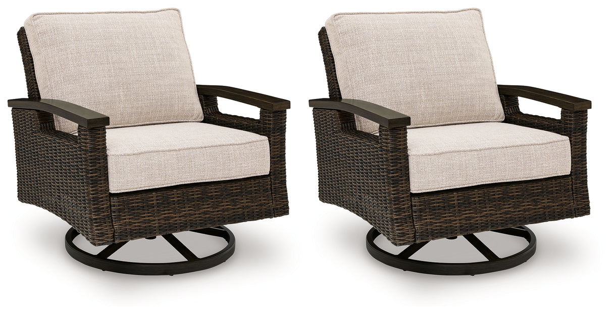 Monterey Point Dark Brown Outdoor Swivel Lounge Chair (Set of 2) from Ashley Furniture - Luna Furniture