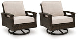 Monterey Point Dark Brown Outdoor Swivel Lounge Chair (Set of 2) from Ashley Furniture - Luna Furniture