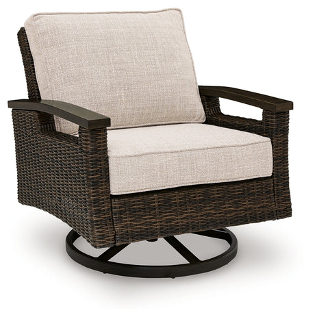 Monterey Point Dark Brown Outdoor Swivel Lounge Chair (Set of 2) from Ashley Furniture - Luna Furniture