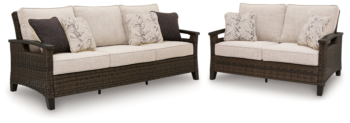 Monterey Point Outdoor Sofa and Loveseat in Dark Brown from Ashley Furniture - Luna Furniture