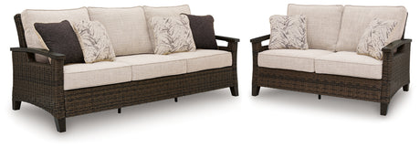 Monterey Point Outdoor Sofa and Loveseat in Dark Brown from Ashley - Luna Furniture