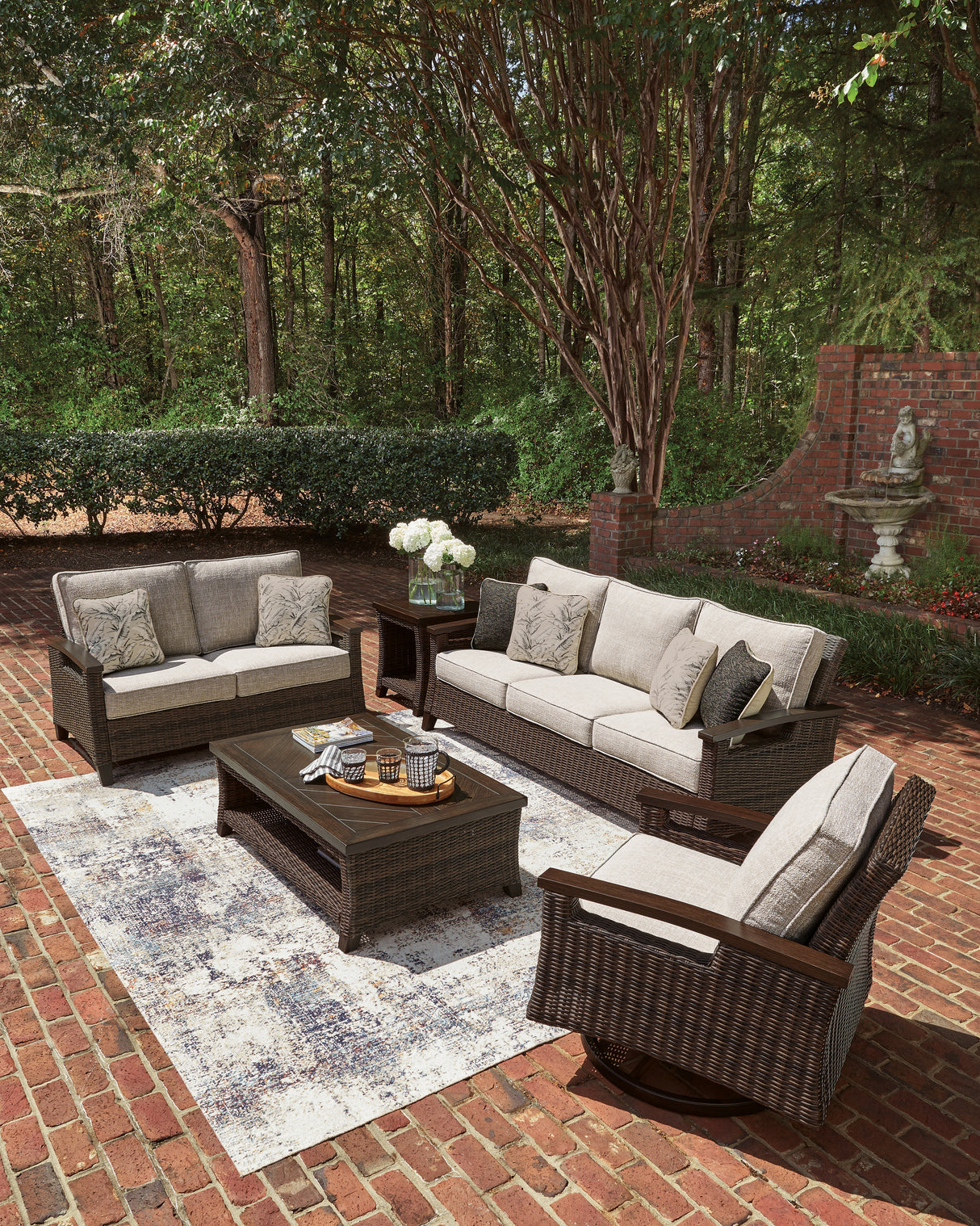 Monterey Point Outdoor Sofa and Loveseat in Dark Brown from Ashley Furniture - Luna Furniture
