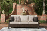 Monterey Point Outdoor Sofa and Loveseat with Coffee Table in Dark Brown from Ashley Furniture - Luna Furniture