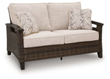 Monterey Point Outdoor Sofa and Loveseat with Coffee Table in Dark Brown from Ashley Furniture - Luna Furniture
