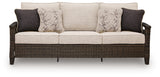 Monterey Point Outdoor Sofa and Loveseat with Coffee Table in Dark Brown from Ashley Furniture - Luna Furniture