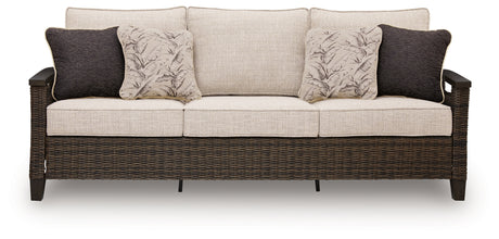 Monterey Point Outdoor Sofa and Loveseat with Coffee Table in Dark Brown from Ashley Furniture - Luna Furniture