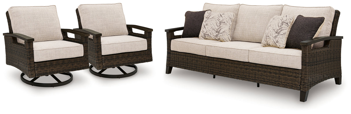 Monterey Point Outdoor Sofa with 2 Lounge Chairs in Dark Brown from Ashley Furniture - Luna Furniture