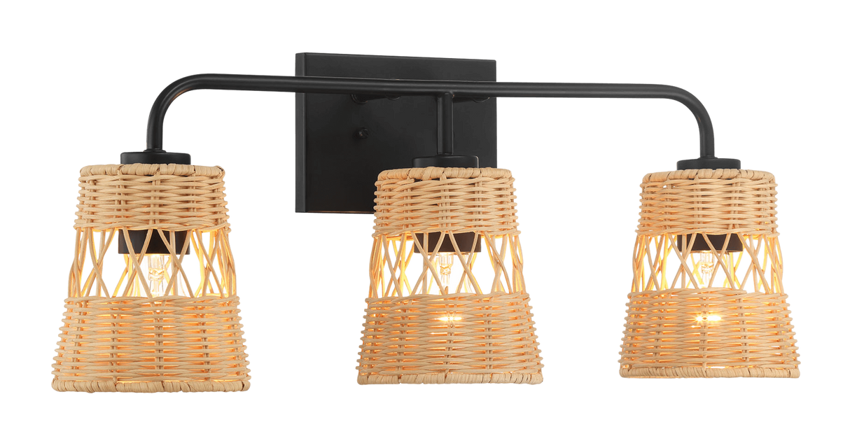 Moonlit Three Lights Wall Sconce With Rattan Shade, Bathroom Lighting Fixtures Over Mirror from Ashcroft Furniture - Luna Furniture