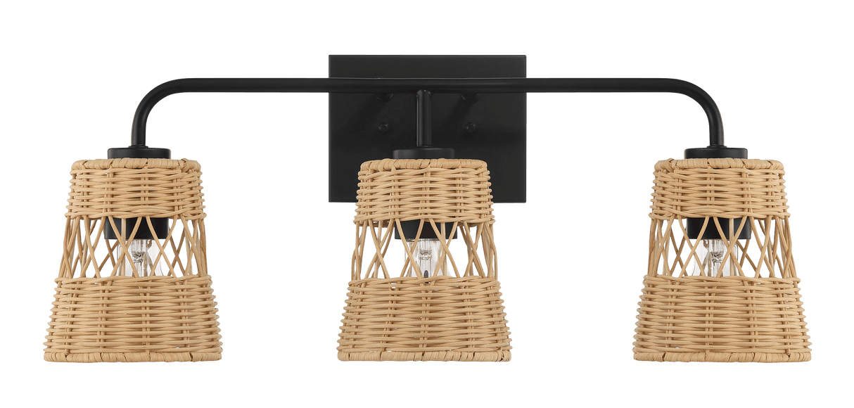 Moonlit Three Lights Wall Sconce With Rattan Shade, Bathroom Lighting Fixtures Over Mirror from Midinmod - Luna Furniture