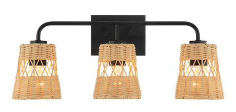 Moonlit Three Lights Wall Sconce With Rattan Shade, Bathroom Lighting Fixtures Over Mirror from Midinmod - Luna Furniture