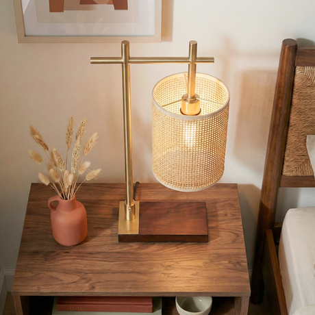 Moonstone Bamboo Lampshade Table Lamp - Dark Brown - Bronze from Ashcroft Furniture - Luna Furniture