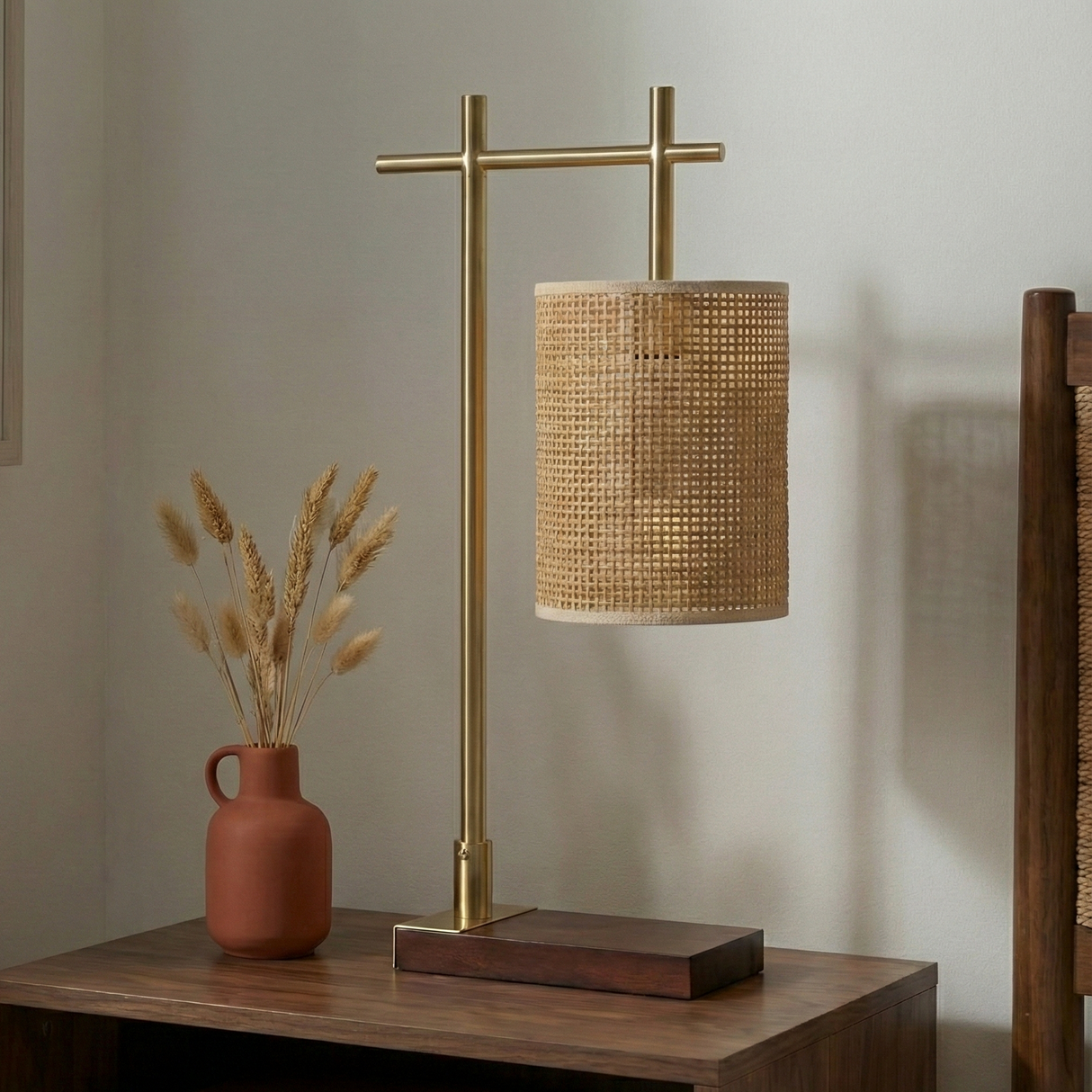 Moonstone Bamboo Lampshade Table Lamp - Dark Brown - Bronze from Ashcroft Furniture - Luna Furniture