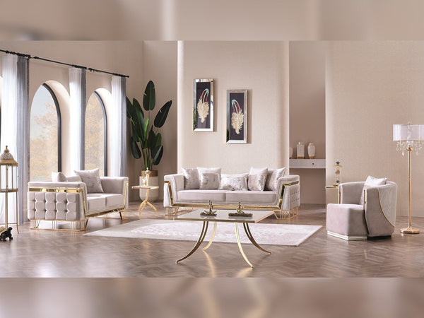 Munich 3-pieces (Sofa & Loveseat & Chair) Livingroom Set in Cream