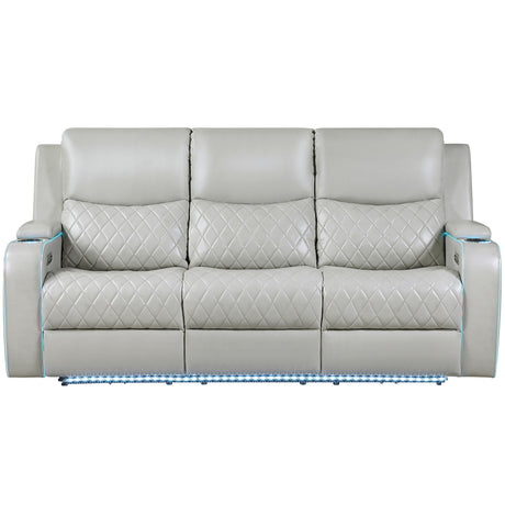 Luna Home Cinema Power Reclining Sofa, Ice Vegan Leather from Steve Silver - Luna Furniture