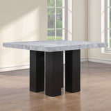 Artemis Gray Square Marble Top 9-Piece Counter Height Dining Set with White Vegan Leather Chairs