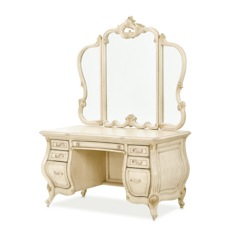 Platine De Royale Champagne Vanity With Mirror & Glass Top from Michael Amini - Luna Furniture