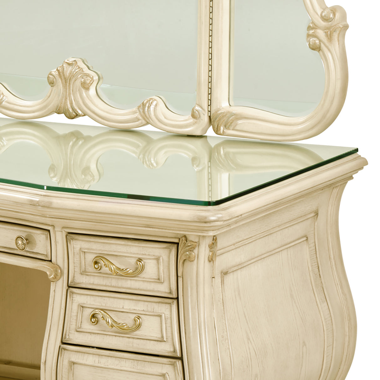 Platine De Royale Champagne Vanity With Mirror & Glass Top from Michael Amini - Luna Furniture