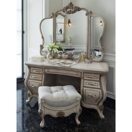 Platine De Royale Champagne Vanity With Mirror & Glass Top from Michael Amini - Luna Furniture