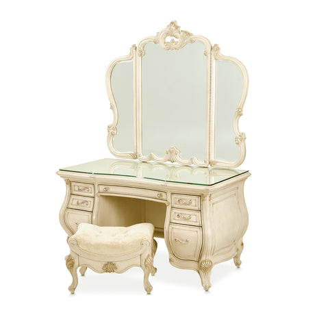 Platine De Royale Champagne Vanity With Mirror Glass Top & Bench from Michael Amini - Luna Furniture
