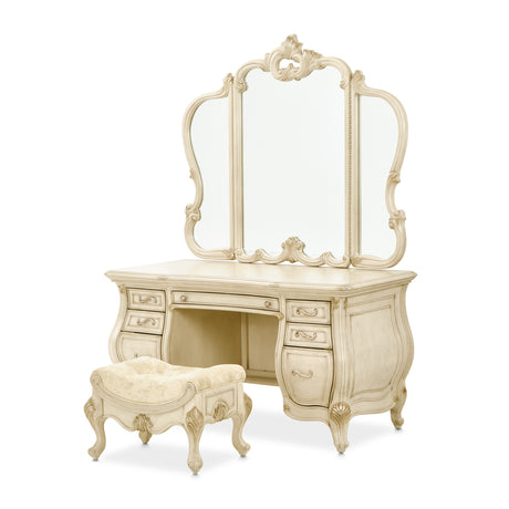 Platine De Royale Champagne Vanity With Mirror Glass Top & Bench from Michael Amini - Luna Furniture