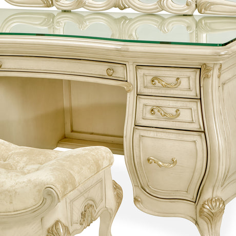 Platine De Royale Champagne Vanity With Mirror Glass Top & Bench from Michael Amini - Luna Furniture
