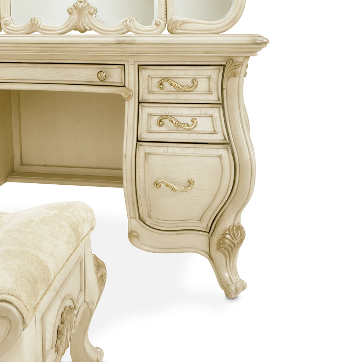 Platine De Royale Champagne Vanity With Mirror Glass Top & Bench from Michael Amini - Luna Furniture