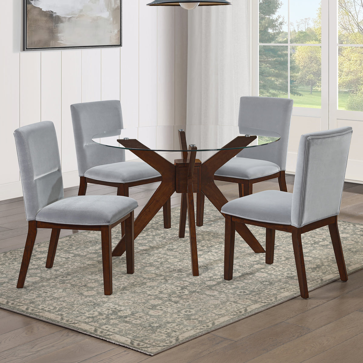 Zen 5-Piece Dining Set with Gray Velvet Side Chairs from Steve Silver - Luna Furniture
