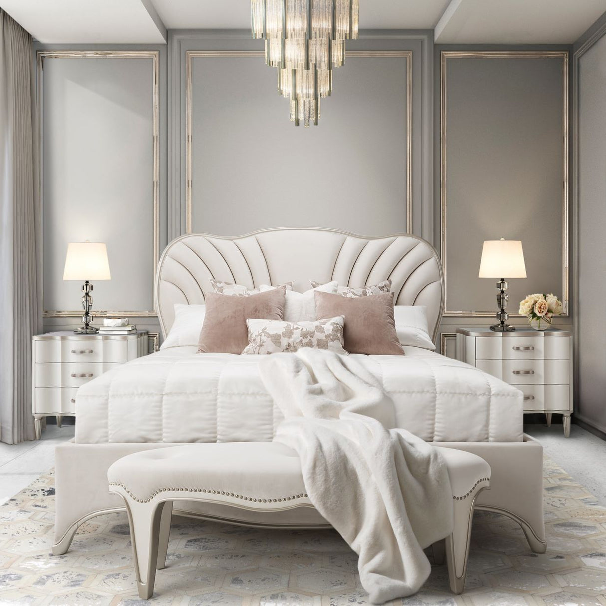 London Place Creamy Pearl Queen Bed from Michael Amini - Luna Furniture