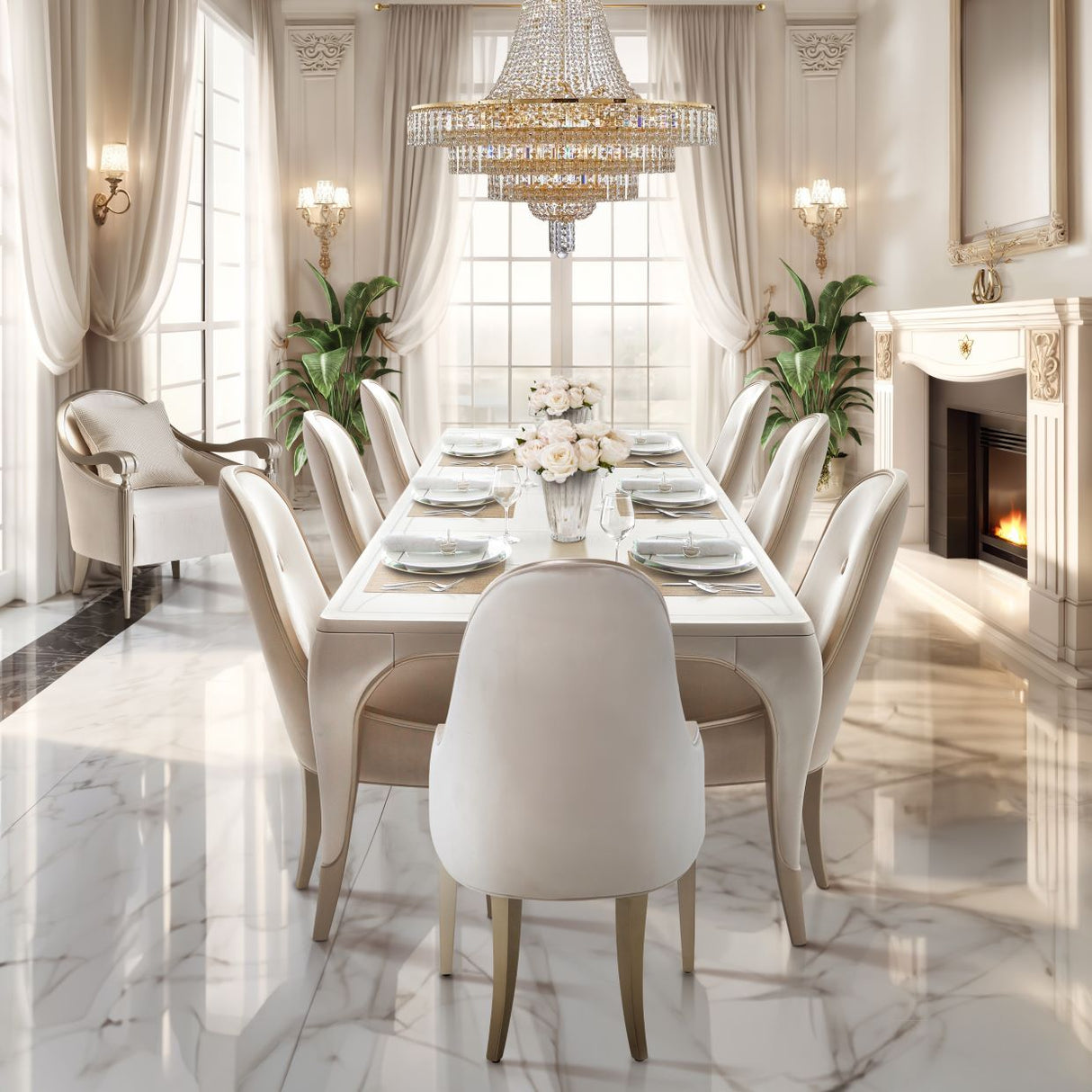 London Place Creamy Pearl Dining Arm Chair from Michael Amini - Luna Furniture