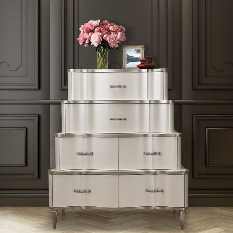 London Place Creamy Pearl Tiered Chest from Michael Amini - Luna Furniture