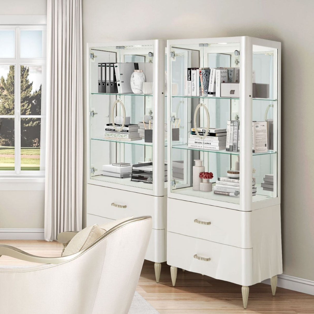 London Place Creamy Pearl Display Cabinet from Michael Amini - Luna Furniture