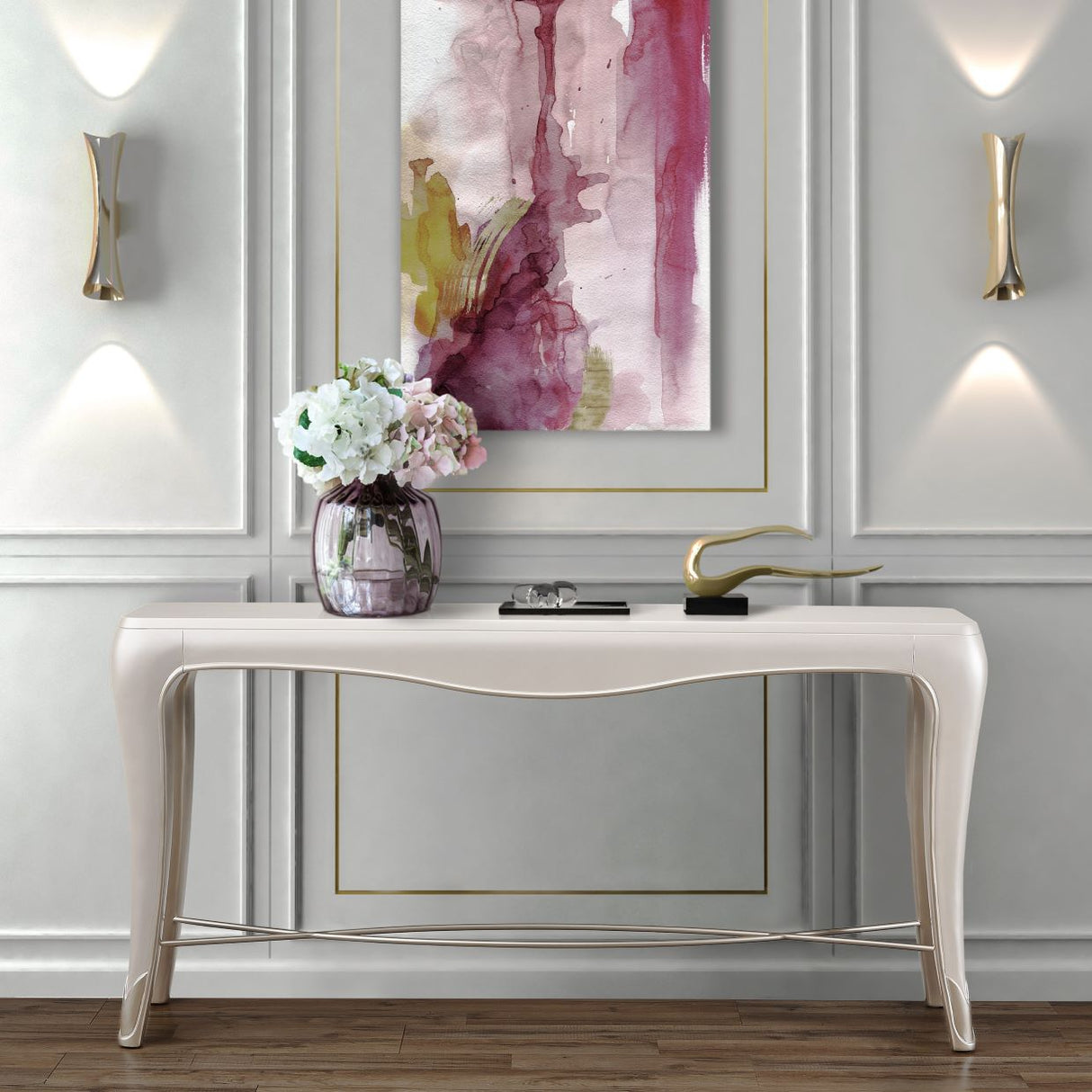 London Place Creamy Pearl Console Table from Michael Amini - Luna Furniture