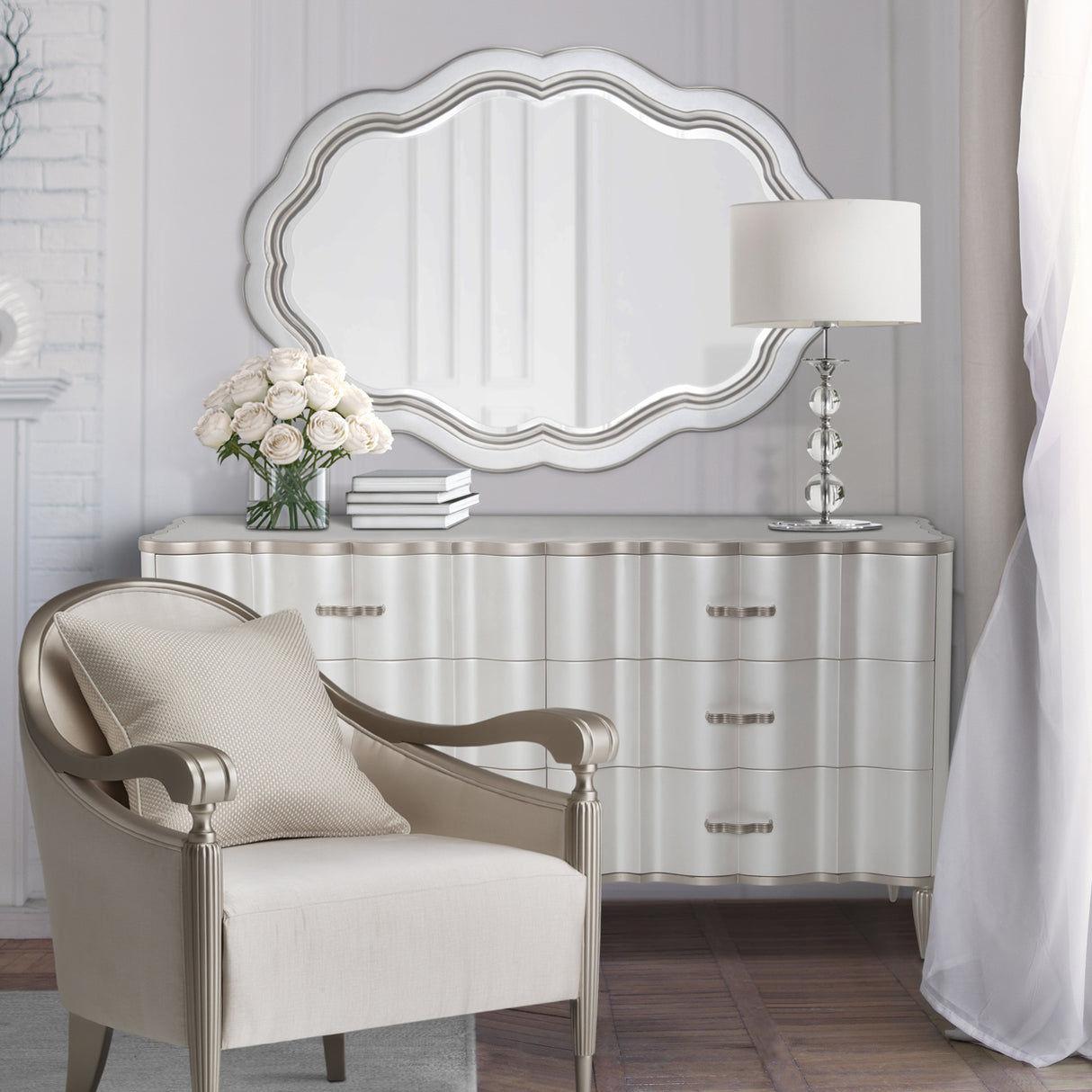 London Place Creamy Pearl Wall Mirror from Michael Amini - Luna Furniture