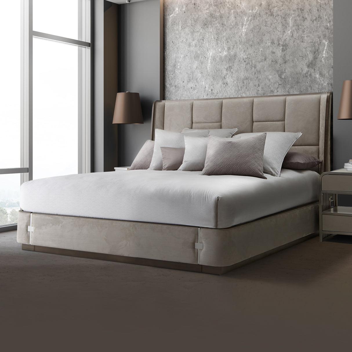 Roxbury Park Slate Eastern King Multi-panel Bed from Michael Amini - Luna Furniture