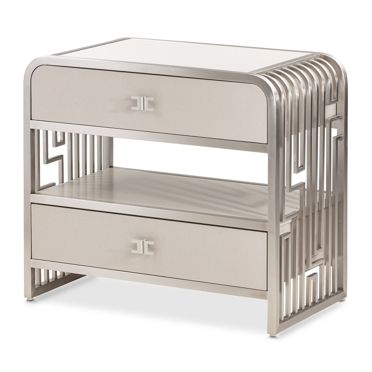 Roxbury Park Stainless Steel Metal Nightstand from Michael Amini - Luna Furniture