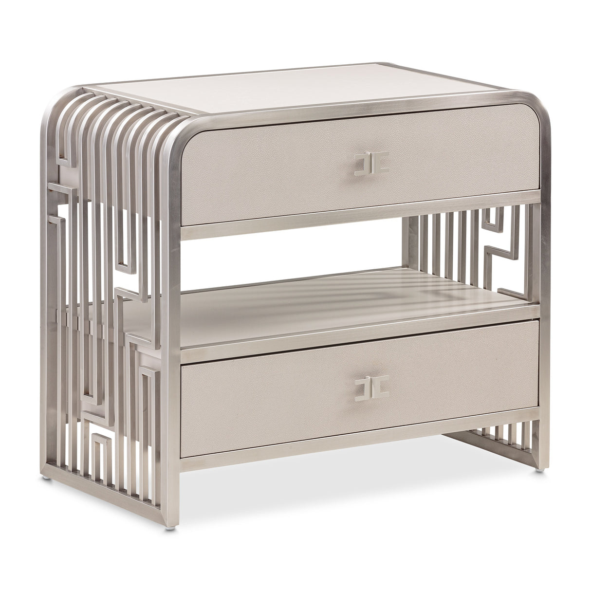 Roxbury Park Stainless Steel Metal Nightstand from Michael Amini - Luna Furniture