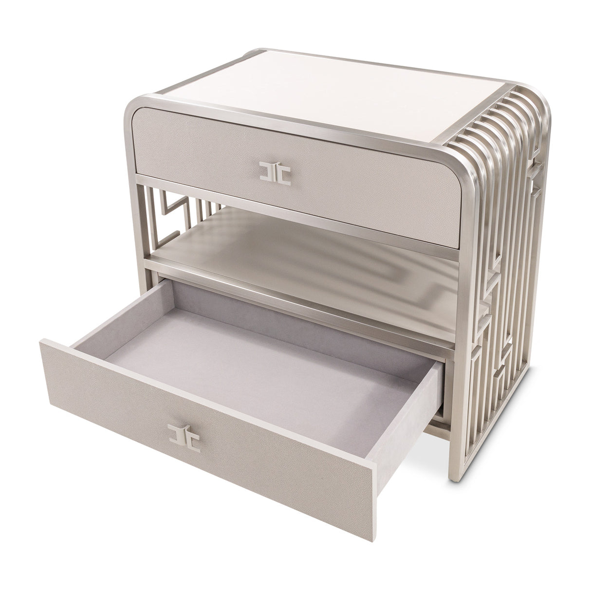 Roxbury Park Stainless Steel Metal Nightstand from Michael Amini - Luna Furniture
