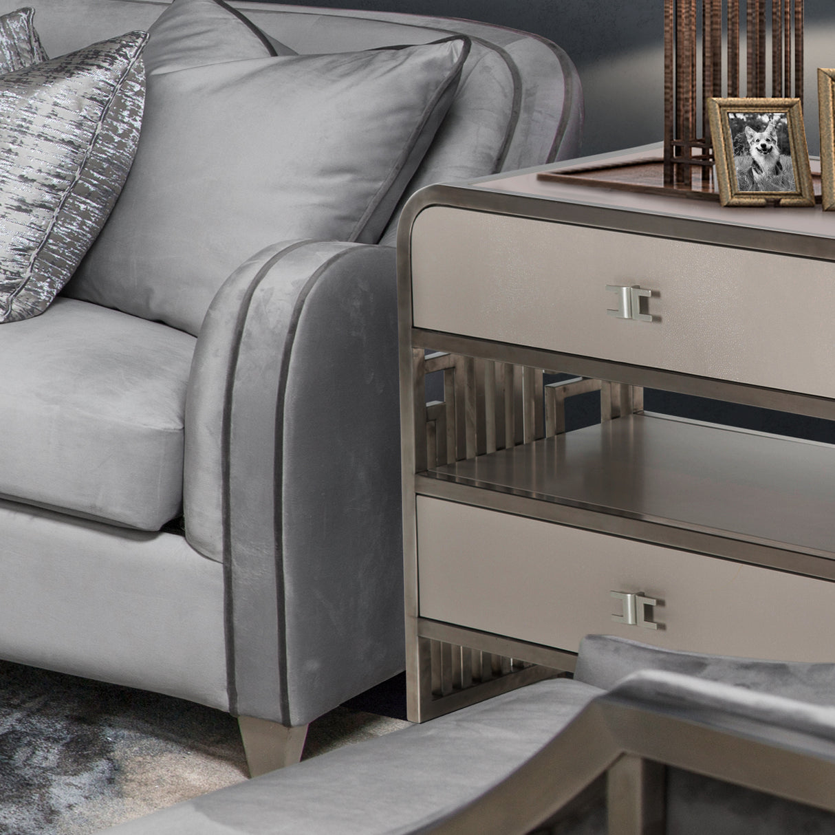 Roxbury Park Stainless Steel Metal Nightstand from Michael Amini - Luna Furniture