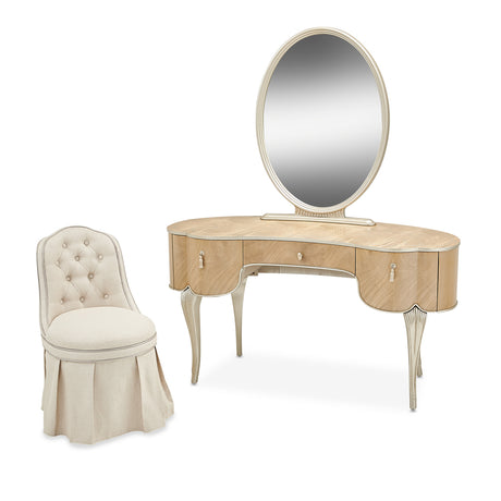 Villa Cherie Caramel Vanity Set With Mirror & Chair from Michael Amini - Luna Furniture