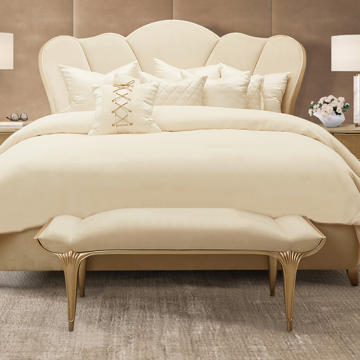 Villa Cherie Caramel Bed Bench from Michael Amini - Luna Furniture