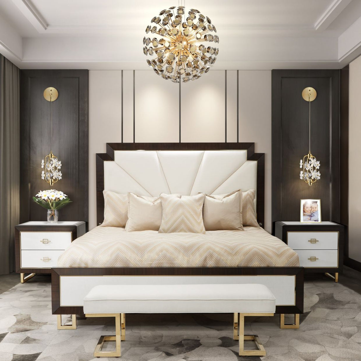 Belmont Place Espresso Eastern King Upholstered Bed from Michael Amini - Luna Furniture